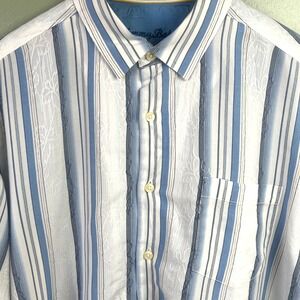 Tommy Bahama‎ Textured Blue Lavender Stripes Long Sleeve Button Shirt Large